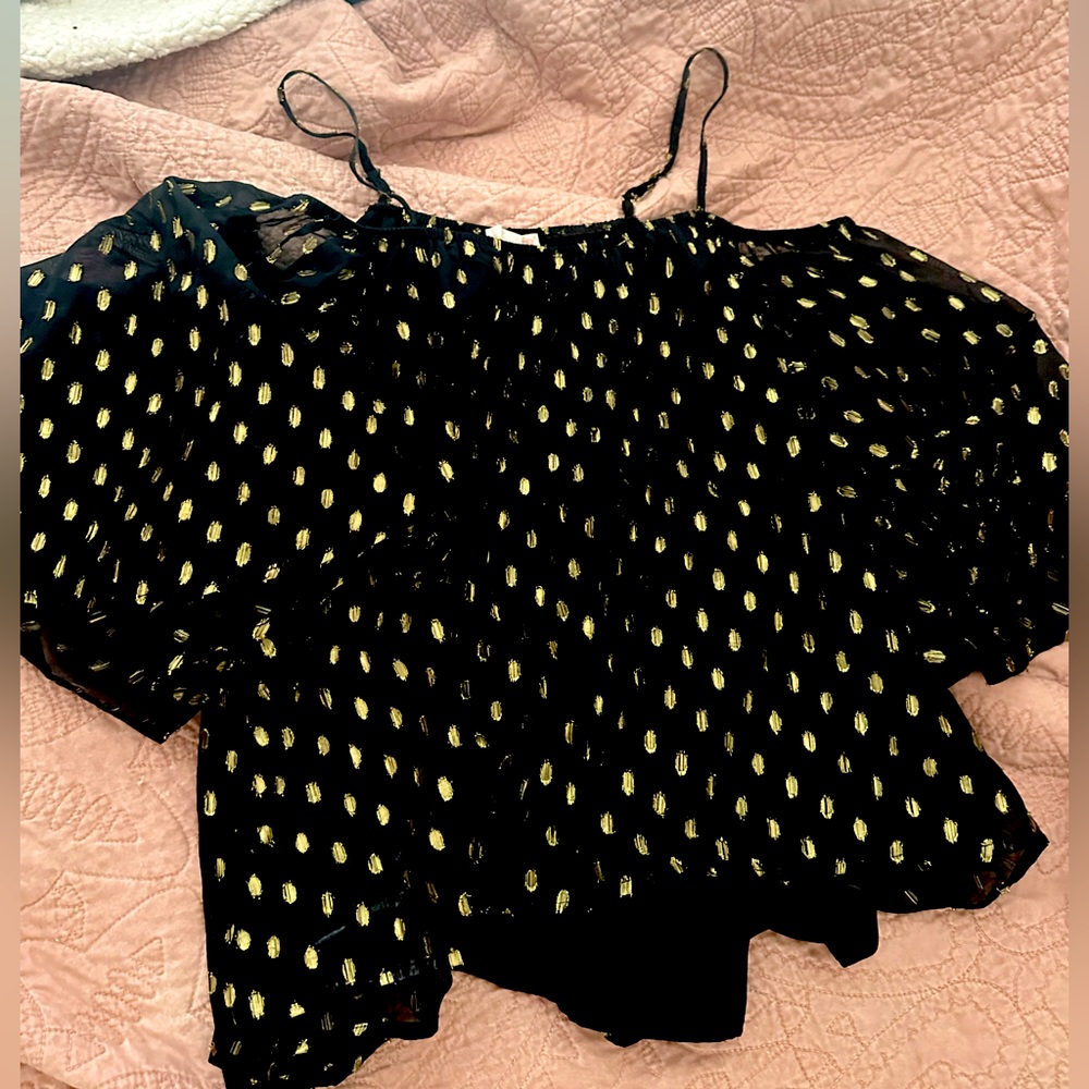 Off the shoulder black & gold blouse